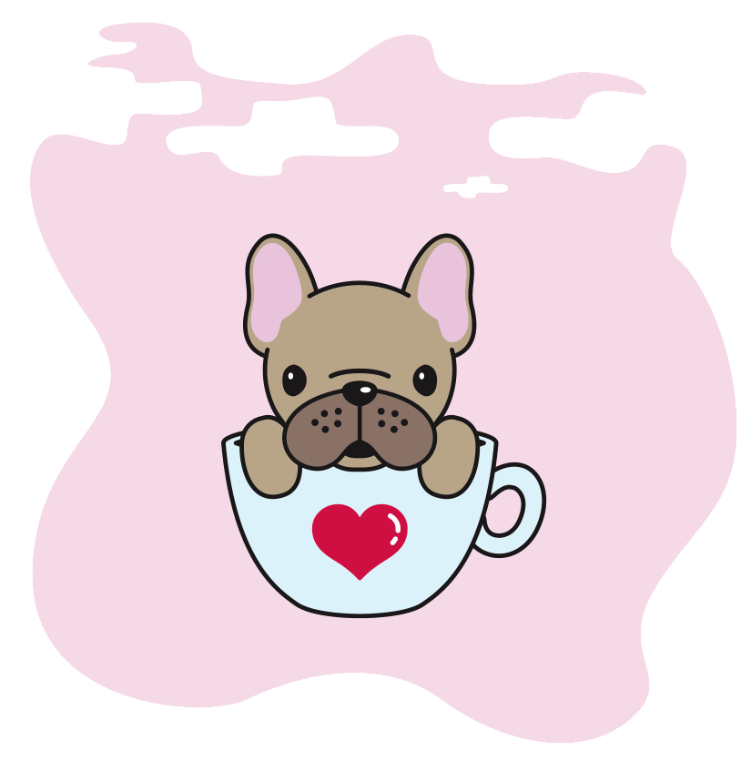 A cartoon puppy sitting in a mug.